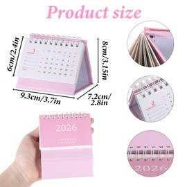 Small Calendar 2025-2026, Pink Mini Desk Calendar Standing Flip Form July 2025 to December 2026, 3.7'' ×3.1'' Thick Paper Desk Calendars for Home, School or Office Supplies