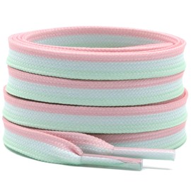 DELELE Colored Striped Flat Shoelaces: Sneakers Replacement Shoe Laces 39 inch 2 Pair Light Pink Green
