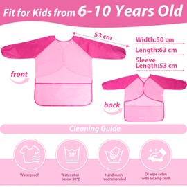 BETESSIN Children's Painting Apron for Children 7 - 12 Years - Size L (for Height 120 - 140 cm) - Ideal for School, Household and as a Gift Idea for Back to School, pink