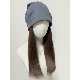 Lily's Select Hat with Wig, Spring and Summer, Knit Hat, Loose Hat Wig, Long, Long Straight Long Bob, Light Brown, Dark Brown, 13.8 inches (35 cm), Korean Fashion KPOP Natural Wig, Cosplay, Medical