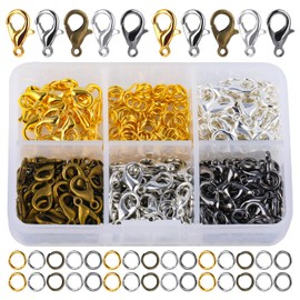 Yizzvb 700 Pcs Lobster Clasps and Open Jump Rings Set, 5 Colors 12mm Lobster Claw Clasps with 7 x 5mm Jump Rings, Lobster Clasps Jewelry Kit for DIY Jewelry Making Accessories