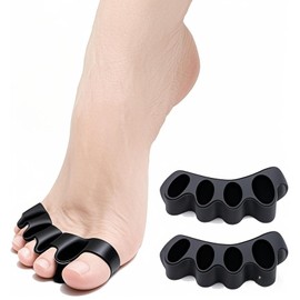 Toe Separator -Silicone Big Toe Corrector - Relieves Foot Pain, Hammer Toe, Bunions, and Curled Toe -1 Pair of Black Adjustable Toe Separator for Both Men and Women(Black 2PCS)
