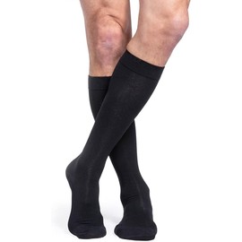 SIGVARIS Men’s Essential Cotton 230 Closed Toe Calf-High Socks w/Grip Top 20-30mmHg - Black - Extra Large Short