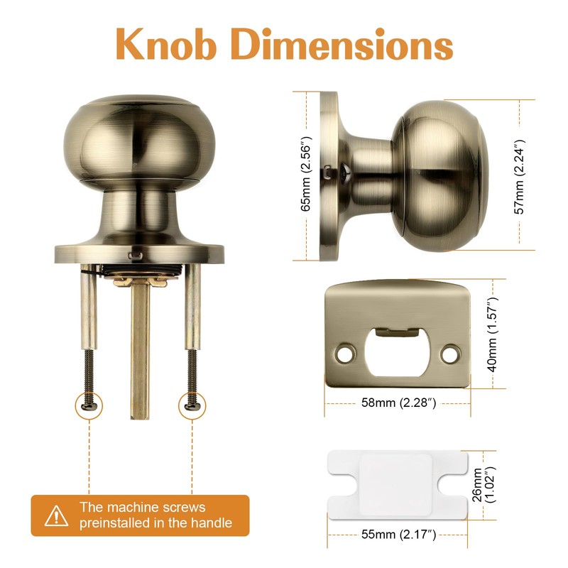 Probrico Interior Door Knob for Hallway, Antique Brass Door Knobs
