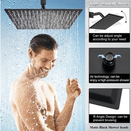 Shower Head Combo,12 Inch High Pressure Rain Shower Head with 13 Inch Adjustable Extension Arm and 2 in1 Settings Handheld,Powerful Shower Spray Against Low Pressure Water with Long Hose(Black)