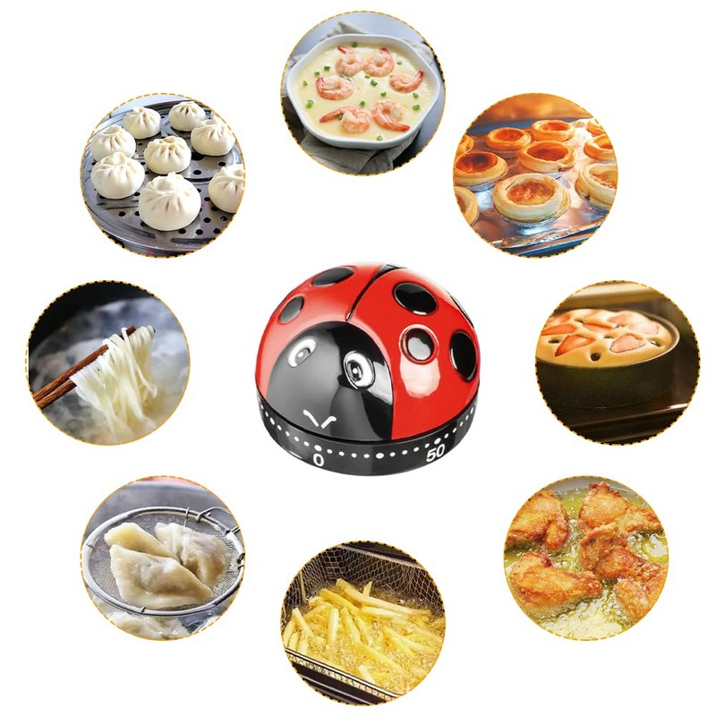 Ladybug Cooking Timer, Mechanical Clockwork 60-Minute Timer, Kitchen Alarm Clock,