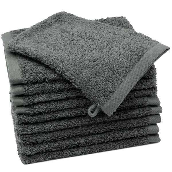ZOLLNER Set of 10 Washing Mitts 100% Cotton 500 g/m² Approx. 17 x 21 cm Grey