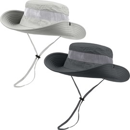 2 Pieces Boonie Sun Hat for Men & Women Bucket Hat with UV Protection UPF 50+ Outdoor Military Cap for Fishing,Hiking,Safari & Gardening (Dark Grey＆Light Grey)