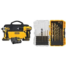 DEWALT Kit Taladro Atornillador y Llave de Impacto Inalámbrico 20V MAX DCK240C2  DEWALT DW1354 14-Piece Titanium Drill Bit Set                        