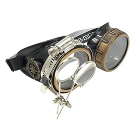 Steampunk Victorian Style Goggles with Compass Design, Rave Diffraction Glasses Spiral Lenses Spiral Crystal Clear Lenses