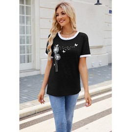 BAOKUAN Womens Summer Flower Graphic Tee Short Sleeves Casual Round Neck Loose Fit Tops