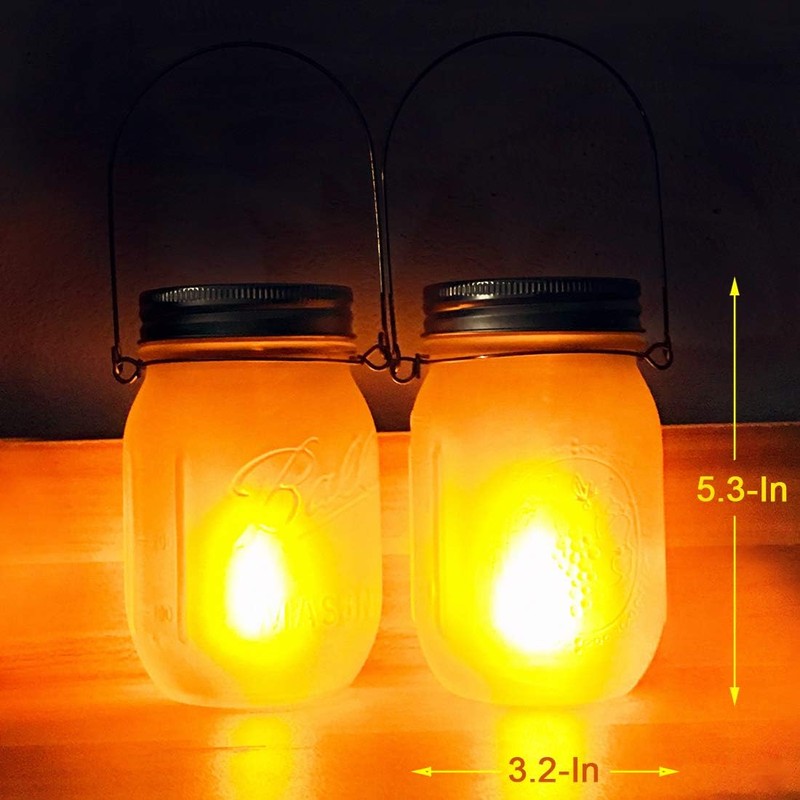 Mason Jar Solar Lights Lanterns, 8-Pack Amber Flame Flicker Lights