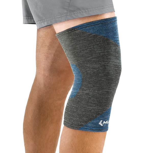 Mueller Sports Medicine FIR 4-Way Knee Support Sleeve, For Men and Women, Gray/Blue, S/M