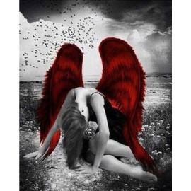 PPTRTYQ Paint by Numbers DIY Acrylic Painting Kit for Children & Adults Beginners Hand Painted Art Main Decoration Gift - 16 Inches x 20 Inches Red Wings Black Angel - Frameless