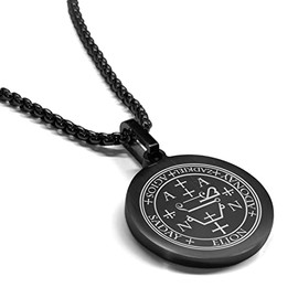 Comfort Zone Studios Stainless Steel Seal of Archangel Zadkiel Round Medallion Pendant Necklace, Black