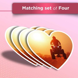 Vinyl Heart Stickers (Set of 4) - ATV Trick Quad Bike Dirt 4x4 Fun Decals for Laptops,Tablets,Luggage,Scrap Booking,Fridges #44160