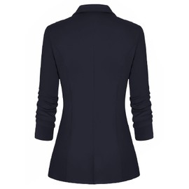 Genhoo Women's Casual Work Solid Color Knit Blazer with Zipper Pockets Jacket Navy Blue XXL