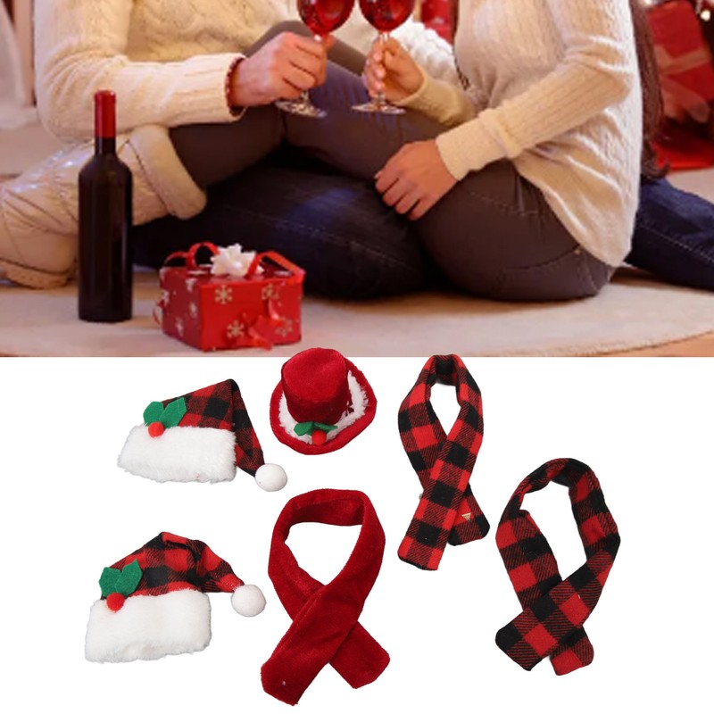Christmas Wine Bottle Knit Hat Scarf Set Small Nylon Cotton