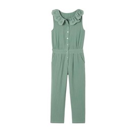 Vertbaudet Girls Muslin Jumpsuit Embroidered Collar Sage Green 98/104, Green