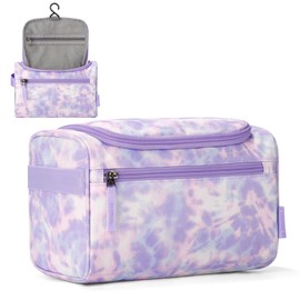 Choco Mocha Kids Toiletry Bag for Girls, Travel Waterproof Hanging Toiletry Bag for Girls, Tie Dye, Purple