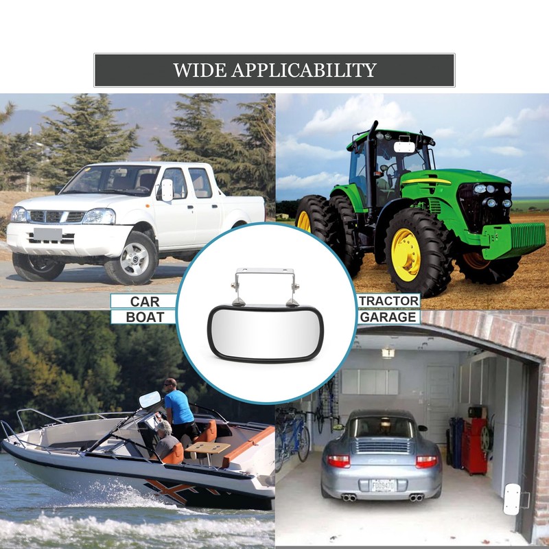 ReYee Stainless Steel Rectangular Convex Mirror fit for Tractors Forklifts
