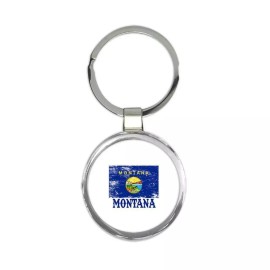 Gift Keychain : Montana Flag Distressed Souvenir State USA Christmas Coworker