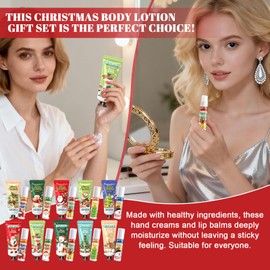 JAOJAO Christmas Lip Balm Bulk, Christmas Hand Cream with Organza Bag and Thank You Card Gentle Nourishing for Xmas for Girlfriend Wife Mother Colleague Teacher, Set of 40