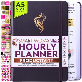 Hourly Planner - Undated Weekly & Monthly Life Planner, 12 Month Journey to Increase Productivity & Happiness, Gratitude Journal, Financial Planner, Self Care Journal for Women - Vertical Layout