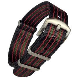 Premium Seatbelt Weave NATO Watch Strap - 22mm Goldfinger Bond Style (22mm, Black/Red/Green Goldfinger Style)