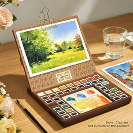 Watercolor Paint Set 36 Colors-with Wooden Watercolor Palette Box,Handmade Ceramic Palette,Blank Swatch Card,Art Supplies for Professional Artists, Painters