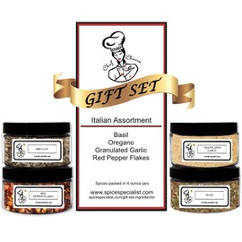 Italian Spice Assortment Set by Chef Cherie - Includes 4 different Seasonings - 1 each of Basil, Red Pepper Flakes, Oregano, Garlic - KOSHER