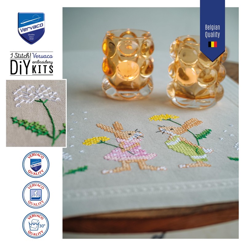 Vervaco Easter Bunny Table Runner Kit, Light grey, ca. 40