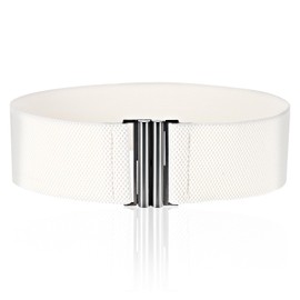 JIEYAO Wide Elastic Waist Belts for Women, Vintage Stretch Waist Belt Elastic Belt for Dresses with Lock Buckle(white)