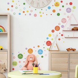 lsinspirational Quote Wall Decals for Kids Bedroom -Boho Dot Be Happy DIY Wall Art Stickers for Classroom, Nursery, Playroom - Removable Peel and Stick Motivational Decor
