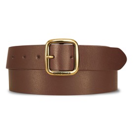 Eddie Bauer Women Casual Leather Belts with Durable Metal Buckle, Center Bar-Tan, Large