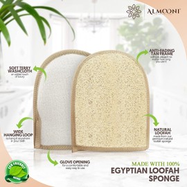 Guante exfoliante premium de lufa exfoliante. Nuestros guantes están hechos de esponja lufa natural egipcia de ducha que te limpia y no solo para esparcir jabón (paquete de 2)