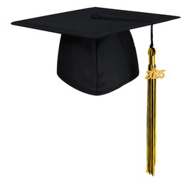 GraduatePro Matte Graduation Cap with 2025 Tassel for Adults High School and Bachelor Master 12 Colors, Black-blackgold, One Size