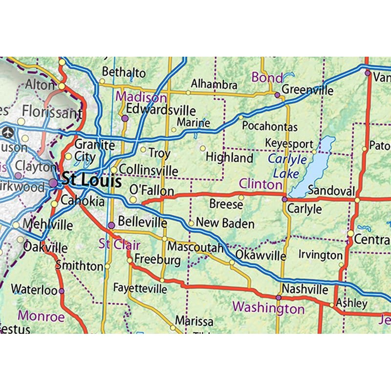 Illinois Physical State Map - 15.1 x 23.3 Inches -