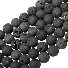 SUNYIK Gery Titanium Coated Druzy Geode Loose Bead,for Jewelry Making,Crystal Quartz Agate Stone,8mm 15"