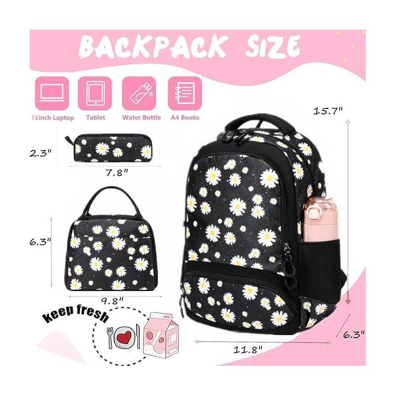 Jumpopack Daisy Printed School Bags for Girls 3 in 1