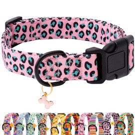 Faygarsle Dog Collar for Small Medium Large Dogs Cute Pink Puppy Collars for Female Dogs Leopard Print Patterned Pet Collars for Summer Spring Wedding Puppy Girl Dog Collar M