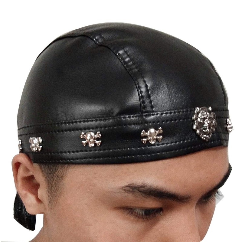 Faux Leather Biker Skull Cap Motorcycle Bandana Head Wrap Du