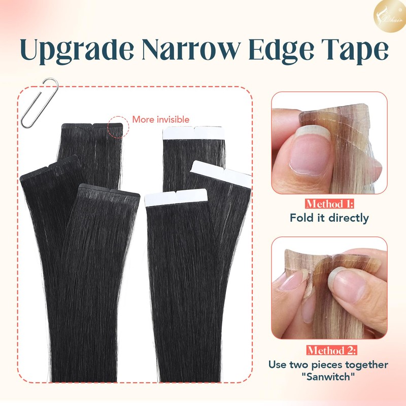 XDhair Tape in Hair Extensions, Echthaar, selbstklebend, 20 Stück/50 g,