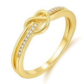 Decholly Gold Rings for Women Non Tarnish, 18K Real Gold Plated Love Knot Ring Promise Ring for Her Stackable Cubic Zirconia Gold Rings Birthday Jewelry Gifts Size 9