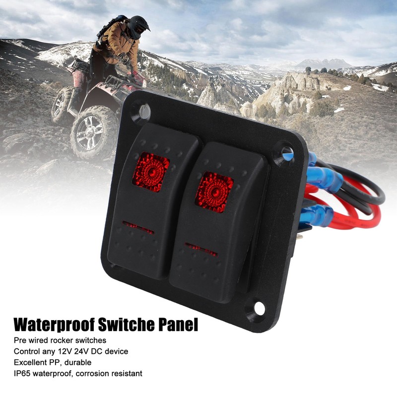 Rocker Switch Panel 2 Gang On Off Pre Wired Red