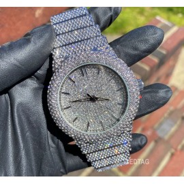 ICEDTAG Full Iced Flooded Band Luxury Bling Simulated Diamond Bracelet Rich Boy Watch - White Gold Color