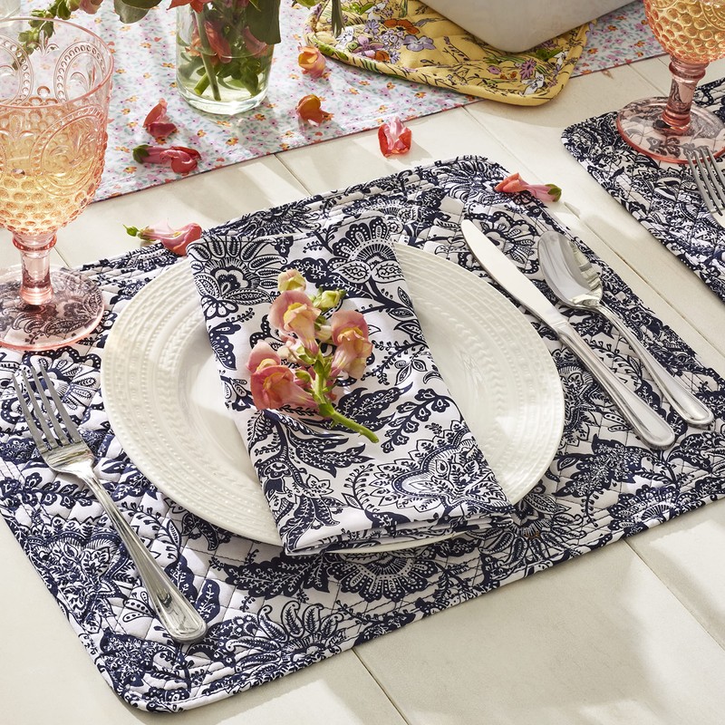 Vera Bradley Cotton Reversible Placemats Set of 2, Java Navy