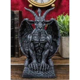 Gothic Sabbatic Goat Winged Baphomet Gargoyle Crouching On Pedestal Figurine