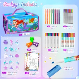 weirtoya Washable Fruit Scented Markers Set with Unicorn Mermaid Pencil Case 56 PCS Art Supplies for Kids Ages 4-6-8, Arts Crafts Coloring Set Girls Birthday Gifts for Girls 4 5 6 7 8 9 Year Old