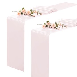 2 Pack Light Pink Table Runners 12 x 108 Inch, Rectangular Smooth Satin Silk Table Runner for Wedding, Banquet, Birthday Party Decoration